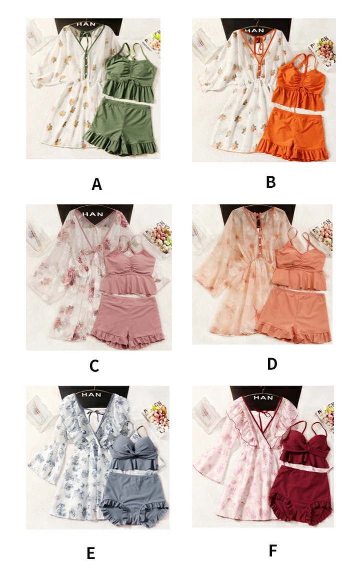 全10色 水着 レディース 花柄 大きいサイズ 体型カバー水着 服みたいな ぽっちゃり 大盛り 3点セット ビキニ 水着 温泉 かわいい 露出控えめ 韓国ファッション セクシー感 大人 可愛い オ