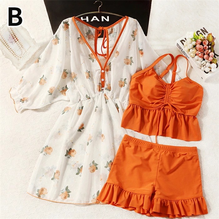 全10色 水着 レディース 花柄 大きいサイズ 体型カバー水着 服みたいな ぽっちゃり 大盛り 3点セット ビキニ 水着 温泉 かわいい 露出控えめ 韓国ファッション セクシー感 大人 可愛い オ