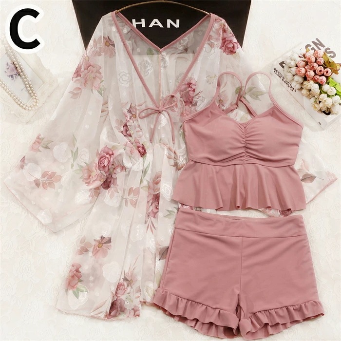 全10色 水着 レディース 花柄 大きいサイズ 体型カバー水着 服みたいな ぽっちゃり 大盛り 3点セット ビキニ 水着 温泉 かわいい 露出控えめ 韓国ファッション セクシー感 大人 可愛い オ