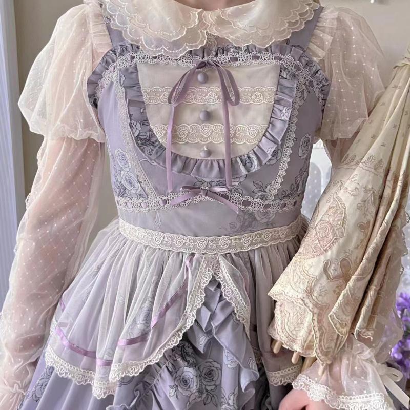 ロリータ クラロリ クラシカル エレガント ジャンパースカート ワンピース ドレス 薔薇 バラ ロング丈 Lolita ゴスロリ 花柄 フラワー