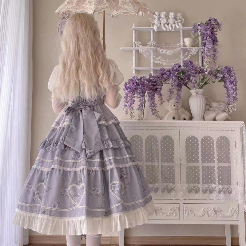 ロリータ クラロリ クラシカル エレガント ジャンパースカート ワンピース ドレス 薔薇 バラ ロング丈 Lolita ゴスロリ 花柄 フラワー