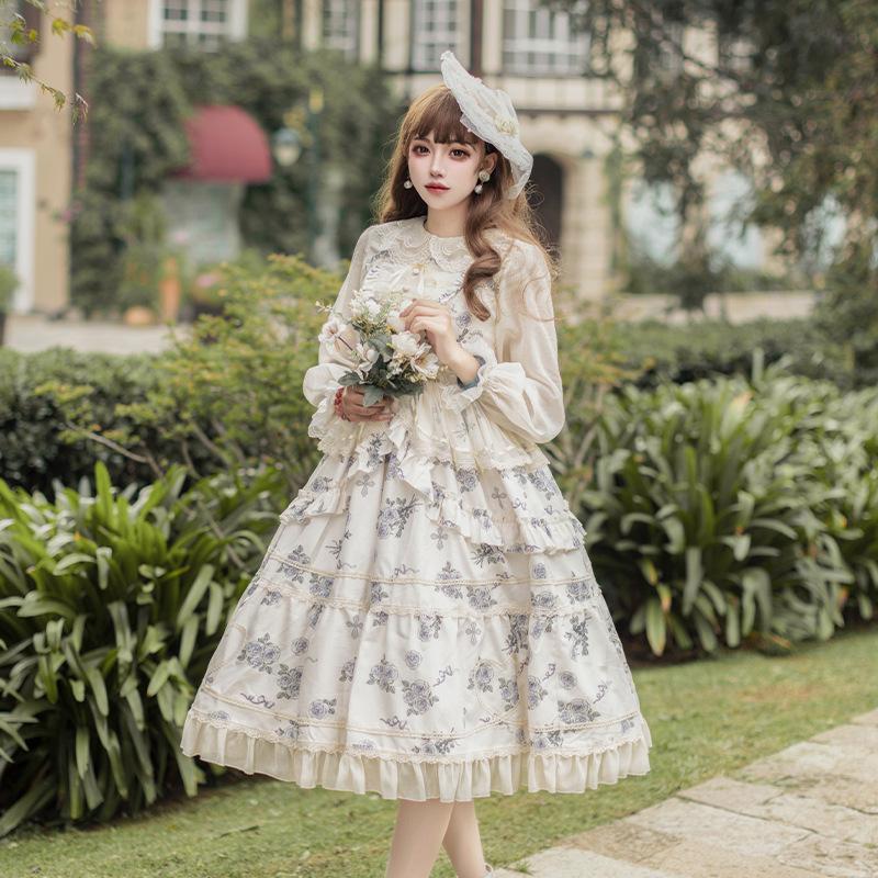 ロリータ クラロリ クラシカル エレガント ジャンパースカート ワンピース ドレス 薔薇 バラ ロング丈 Lolita ゴスロリ 花柄 フラワー