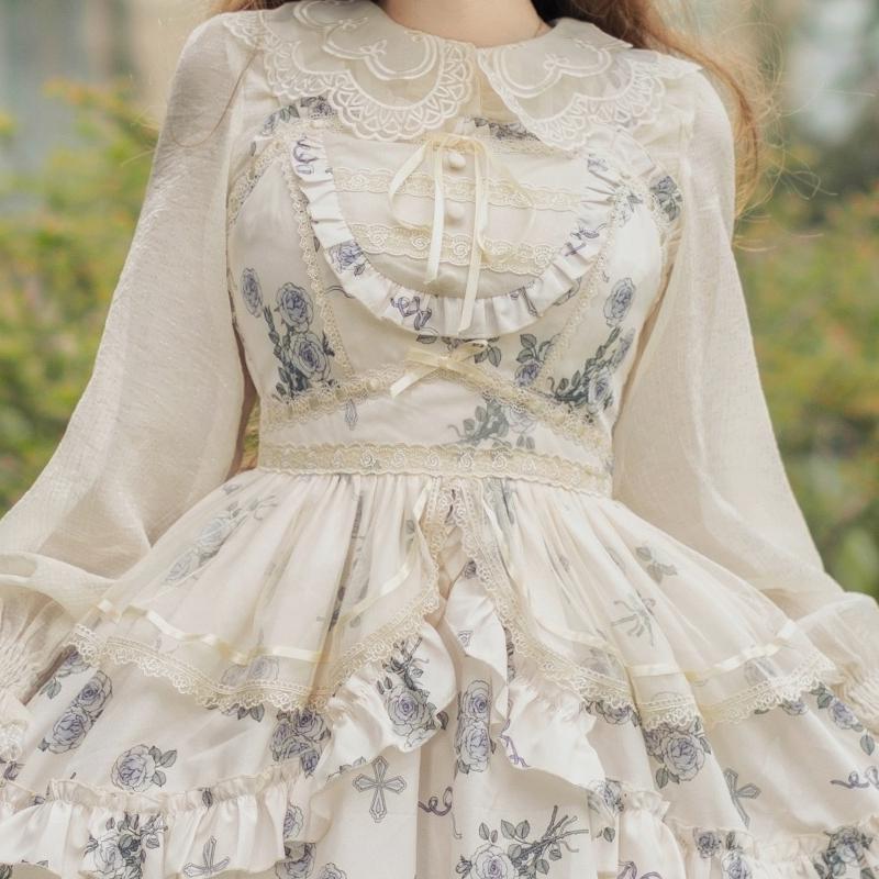 ロリータ クラロリ クラシカル エレガント ジャンパースカート ワンピース ドレス 薔薇 バラ ロング丈 Lolita ゴスロリ 花柄 フラワー