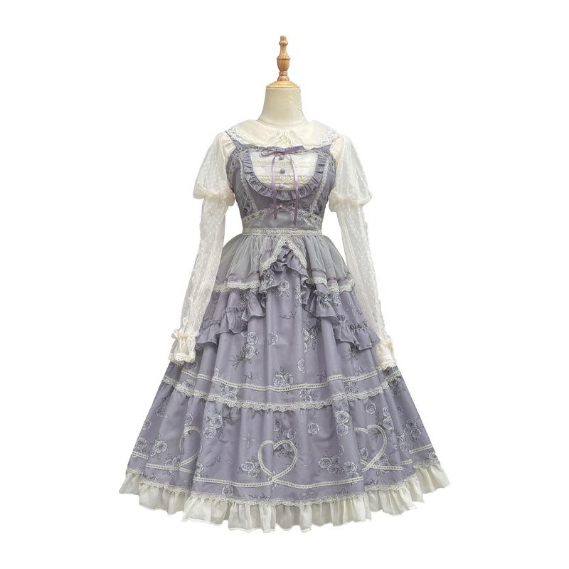 ロリータ クラロリ クラシカル エレガント ジャンパースカート ワンピース ドレス 薔薇 バラ ロング丈 Lolita ゴスロリ 花柄 フラワー