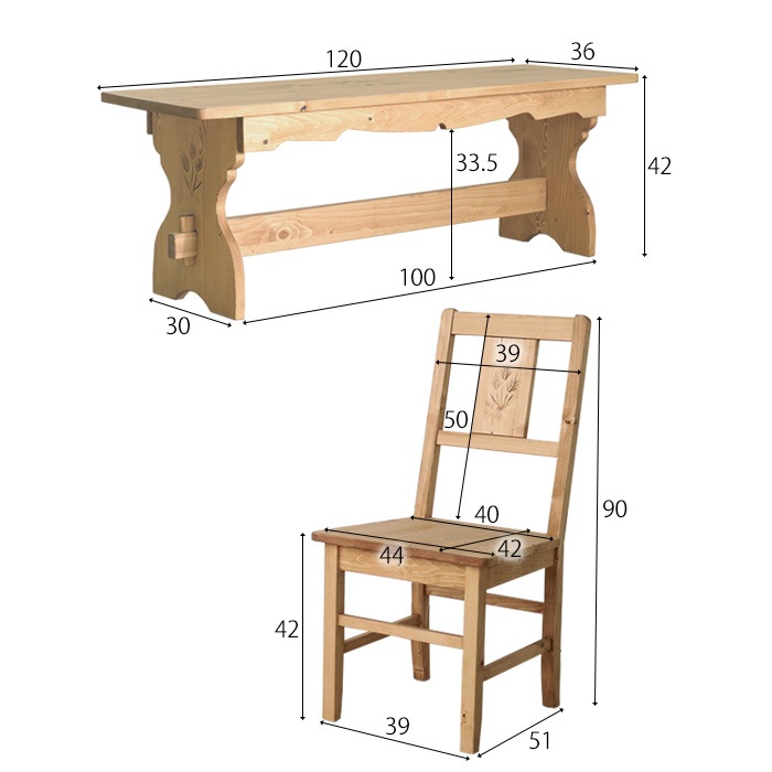 カントリー好きなダイニング4点セット／ダイニングセット 4人 引出し 天然木 無垢 木製 パイン材 天然オイル塗装