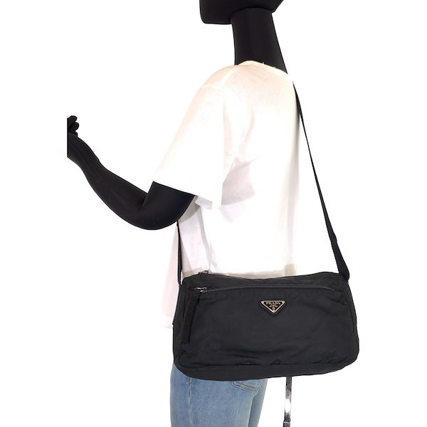 美品 プラダ PRADA メッセンジャーバッグ 三角ロゴ ナイロン 黒 メンズ