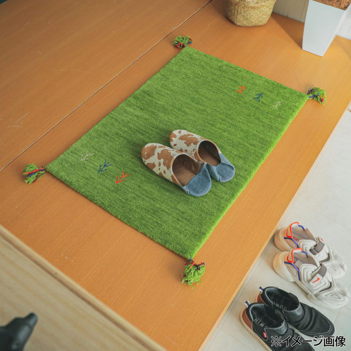 シンプルギャッベマット AYAKA(アヤカ) 玄関マット 70×120cm グリーン「GSCD802937」