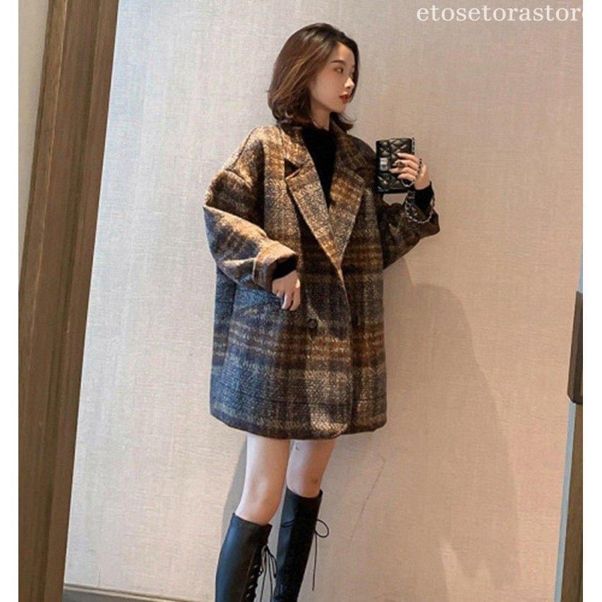 品大人気チェスターコートレデースコーデミディアム丈秋冬アウターPコートチェック柄カジュアル体型カバーお洒落着痩せ上品通勤常