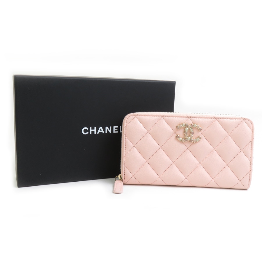 シャネル CHANEL 財布 長財布 レザー ピンク ココマーク ココボタン