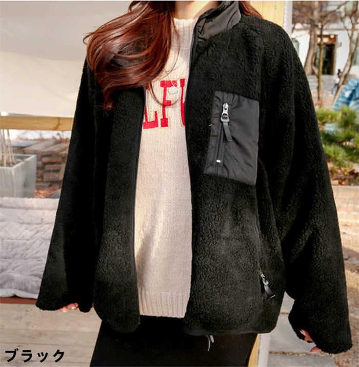 ボア ジャケット レディース ボア コート 秋 冬 アウター もこもこ 立ち襟 ファスナー アウター コート 前開き 羽織り 無地 長袖 ゆったり エレガント 着痩せ かわいい カジュアル 厚手 防寒