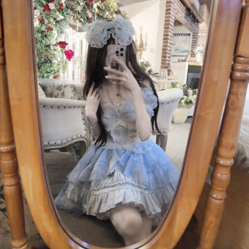 夏服新作 jskキャミソールスカート 可愛い ロリータ 二次元 ワンピース メイド 洋装 半袖 op日常 花嫁 茶会