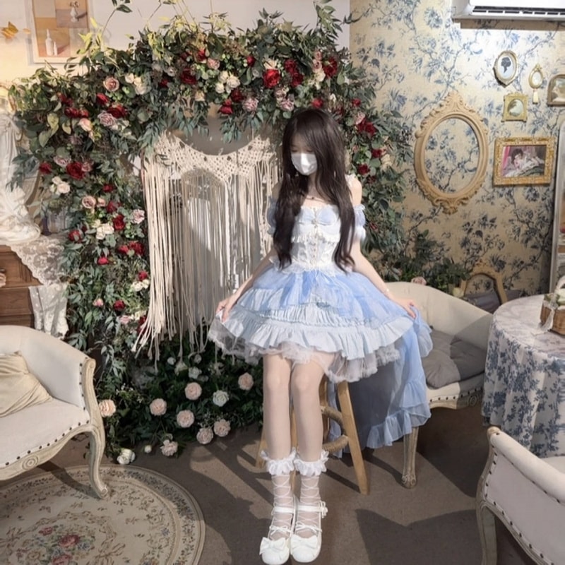 夏服新作 jskキャミソールスカート 可愛い ロリータ 二次元 ワンピース メイド 洋装 半袖 op日常 花嫁 茶会