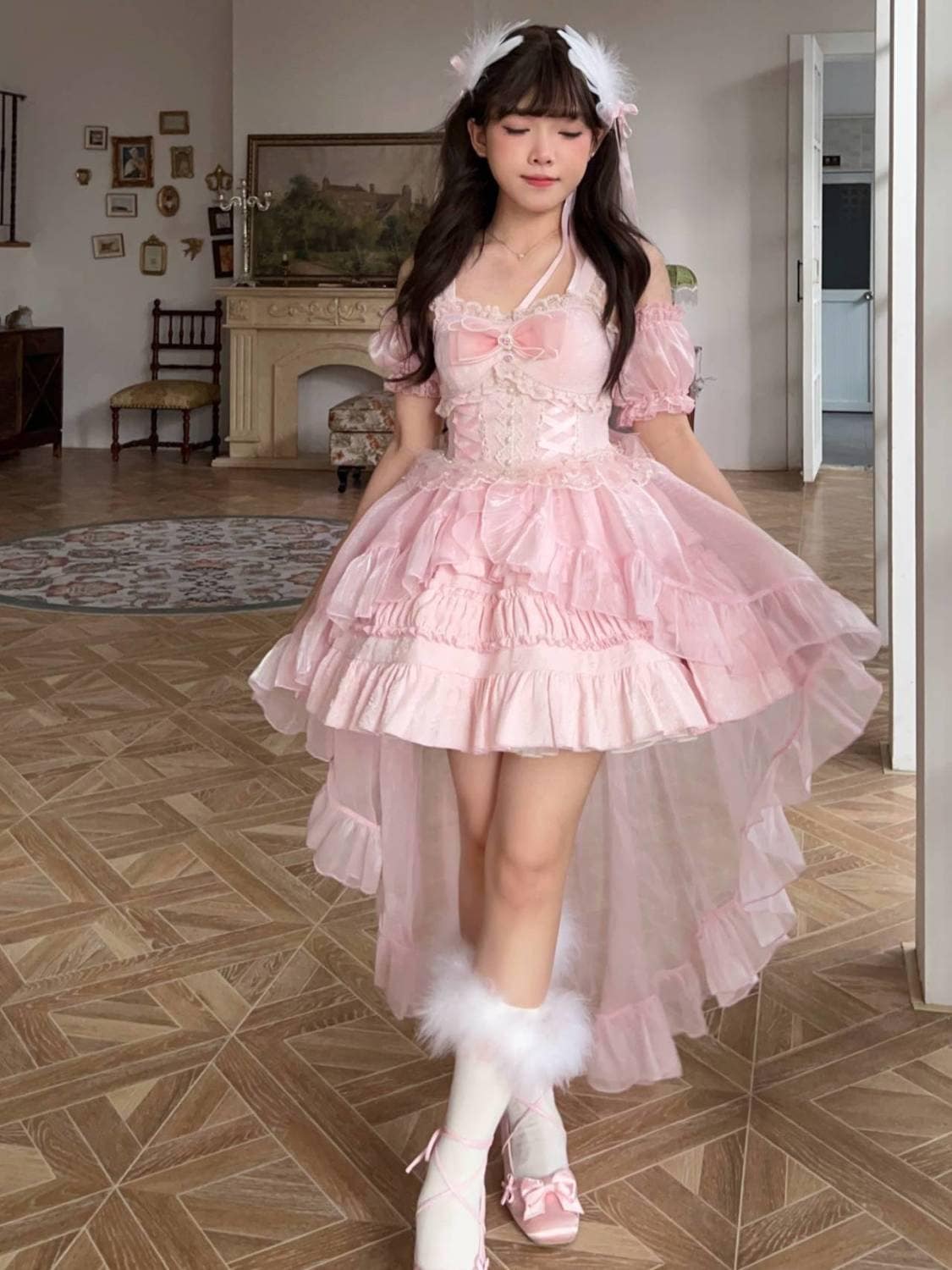 夏服新作 jskキャミソールスカート 可愛い ロリータ 二次元 ワンピース メイド 洋装 半袖 op日常 花嫁 茶会