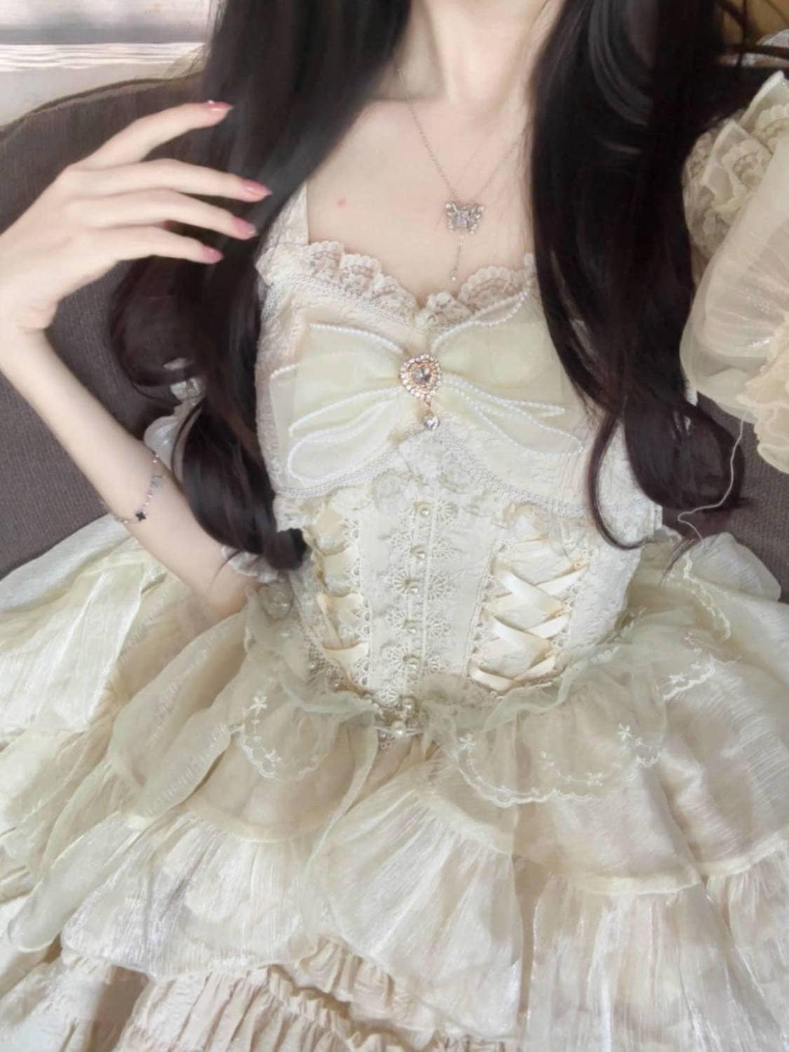 夏服新作 jskキャミソールスカート 可愛い ロリータ 二次元 ワンピース メイド 洋装 半袖 op日常 花嫁 茶会