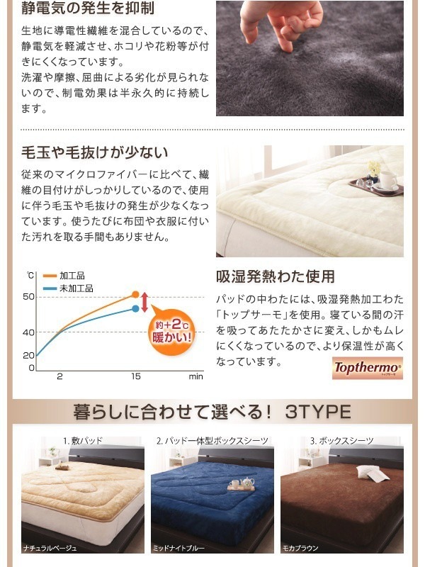 敷きパッド ワイドキング マイクロファイバー 冬用・暖かい ベッドパッド