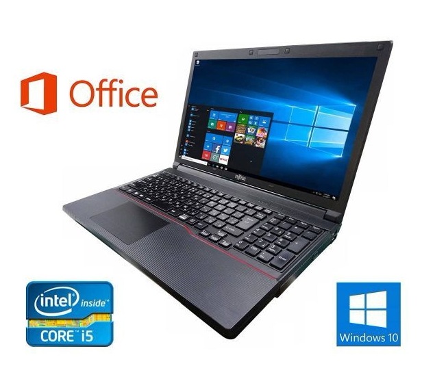 サポート付き富士通 A743 Windows10 PC Office2019 新品SSD:256GB 新品メモリー:8GB 15.6型 ロジクール K380BK ワイヤレス キーボード