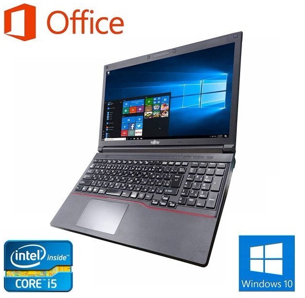 サポート付き富士通 A743 Windows10 PC Office2019 新品SSD:256GB 新品メモリー:8GB 15.6型 ロジクール K380BK ワイヤレス キーボード