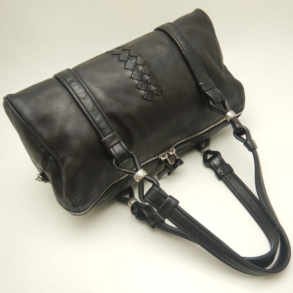 ミニボストンバッグ ラムスキン ブラック アウトレット/253031【中古】