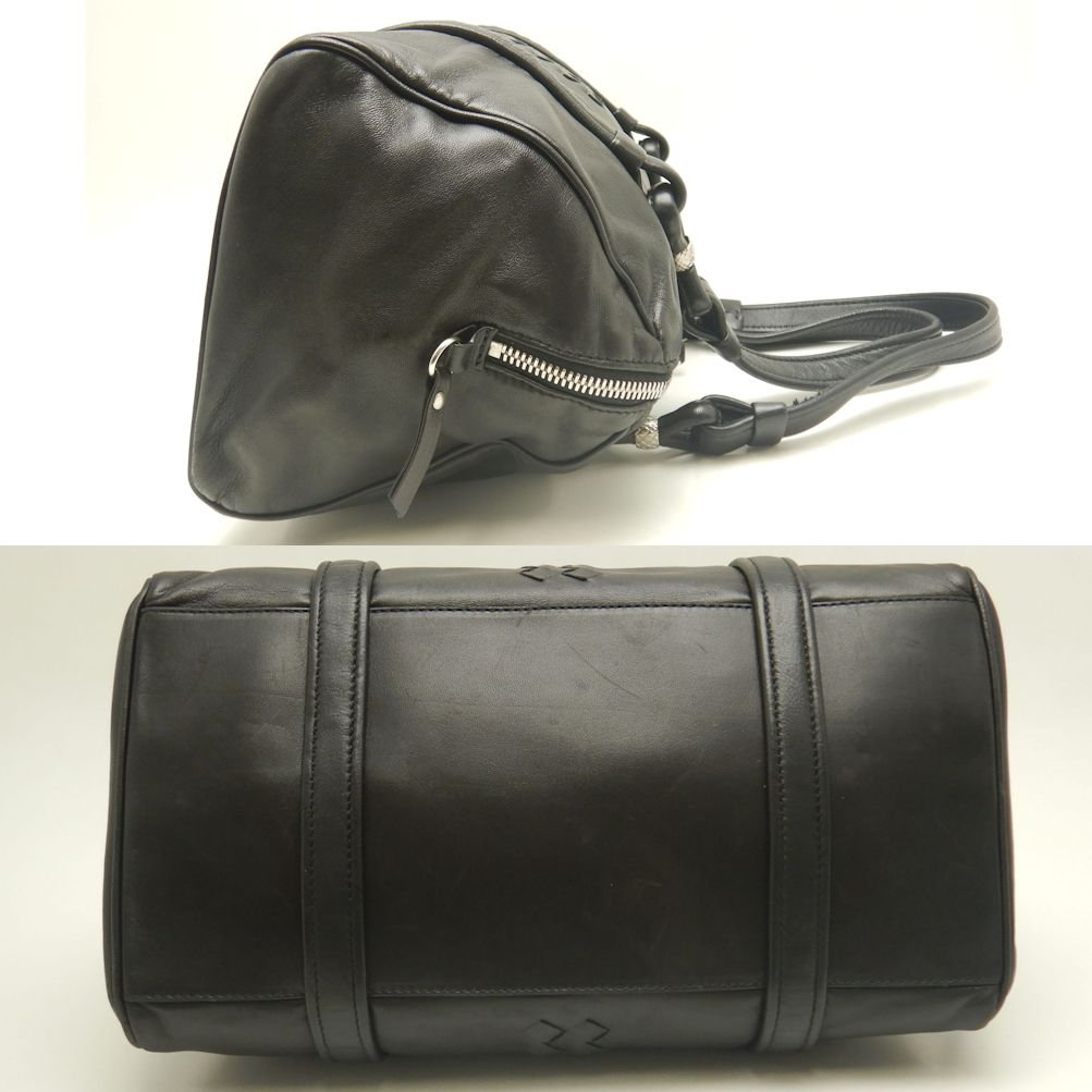 ミニボストンバッグ ラムスキン ブラック アウトレット/253031【中古】