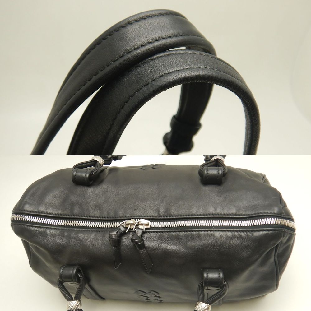 ミニボストンバッグ ラムスキン ブラック アウトレット/253031【中古】