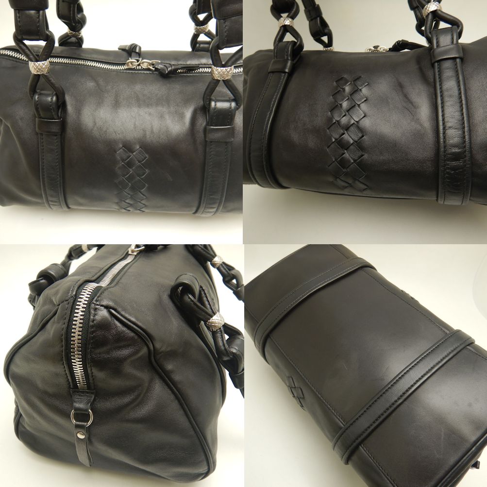 ミニボストンバッグ ラムスキン ブラック アウトレット/253031【中古】