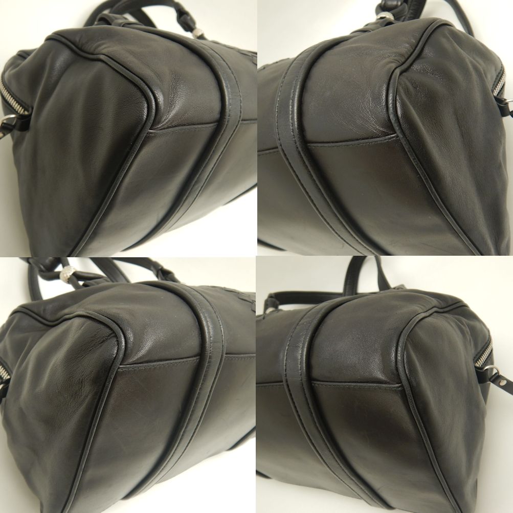 ミニボストンバッグ ラムスキン ブラック アウトレット/253031【中古】