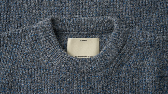 【POTTERY】 WAFFLE COMFORT CREWNECK KNIT : BLUE GRAY