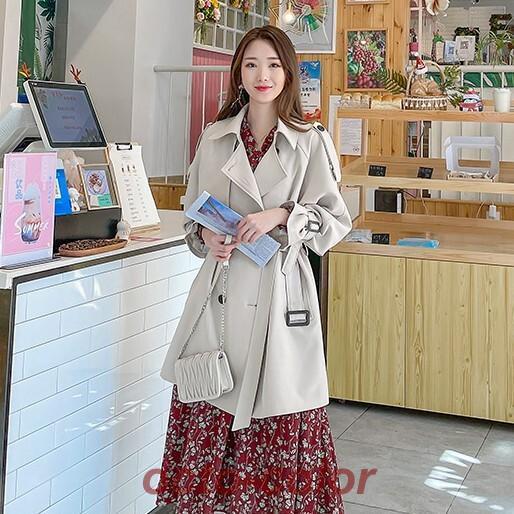 トレンチコート アウター コート ブルゾン ジャケット ロング丈 ミディアム丈 長袖 Vネック 襟付き ストレート Iライン ベルト かわいい 大人可愛い きれいめ