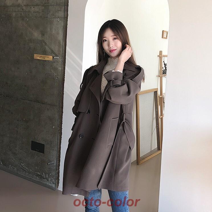 トレンチコート アウター コート ブルゾン ジャケット ロング丈 ミディアム丈 長袖 Vネック 襟付き ストレート Iライン ベルト かわいい 大人可愛い きれいめ