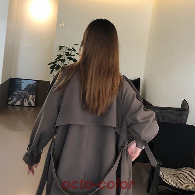 トレンチコート アウター コート ブルゾン ジャケット ロング丈 ミディアム丈 長袖 Vネック 襟付き ストレート Iライン ベルト かわいい 大人可愛い きれいめ