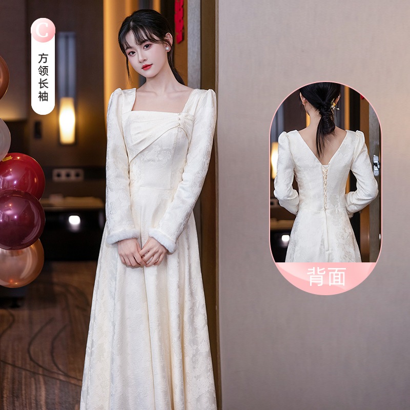 花嫁介添人のスーツ秋と冬2025年2025年のハイエンドシャンパンの長袖の姉妹グループドレスは通常