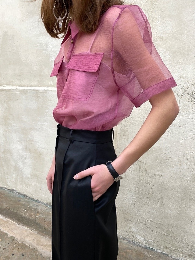 トップス デート かわいい 大人可愛い きれいめ シンプル カジュアル 大人 上品 おしゃれ お洒落 シャツ 薄手 シアー 半袖 夏 肌みせ 韓国 学生 個性的 主役級 ピンク ネイビー フリーサイズ