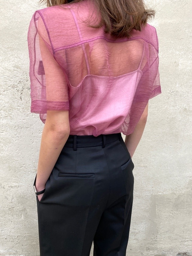 トップス デート かわいい 大人可愛い きれいめ シンプル カジュアル 大人 上品 おしゃれ お洒落 シャツ 薄手 シアー 半袖 夏 肌みせ 韓国 学生 個性的 主役級 ピンク ネイビー フリーサイズ