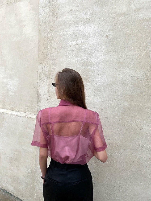 トップス デート かわいい 大人可愛い きれいめ シンプル カジュアル 大人 上品 おしゃれ お洒落 シャツ 薄手 シアー 半袖 夏 肌みせ 韓国 学生 個性的 主役級 ピンク ネイビー フリーサイズ