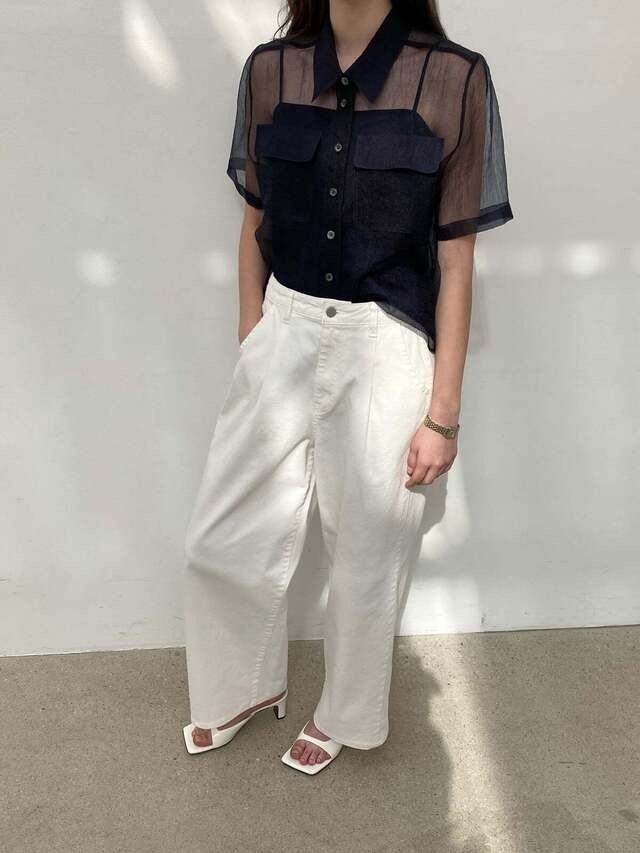 トップス デート かわいい 大人可愛い きれいめ シンプル カジュアル 大人 上品 おしゃれ お洒落 シャツ 薄手 シアー 半袖 夏 肌みせ 韓国 学生 個性的 主役級 ピンク ネイビー フリーサイズ