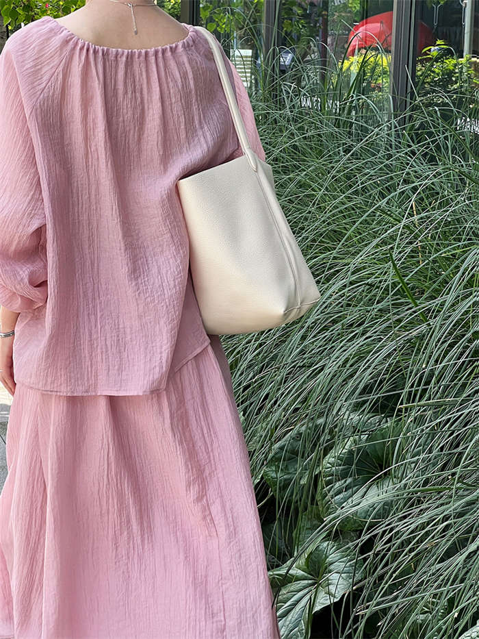 セットアップ 上下セット レディース 春 夏 秋2点セット トップス スカート シャツ ブラウス 無地 長袖 スカートスーツ ロングスカート ウエストゴム リボン付き シワ加工 体型カバー 着回し