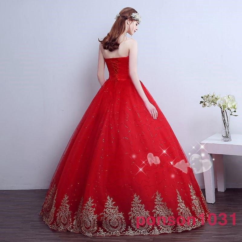 ウェディングドレス/フリルドレス/超ライン写真撮影ドレス/結婚式披露宴フォマールドレス/カラードレス赤/演出司会キャスター