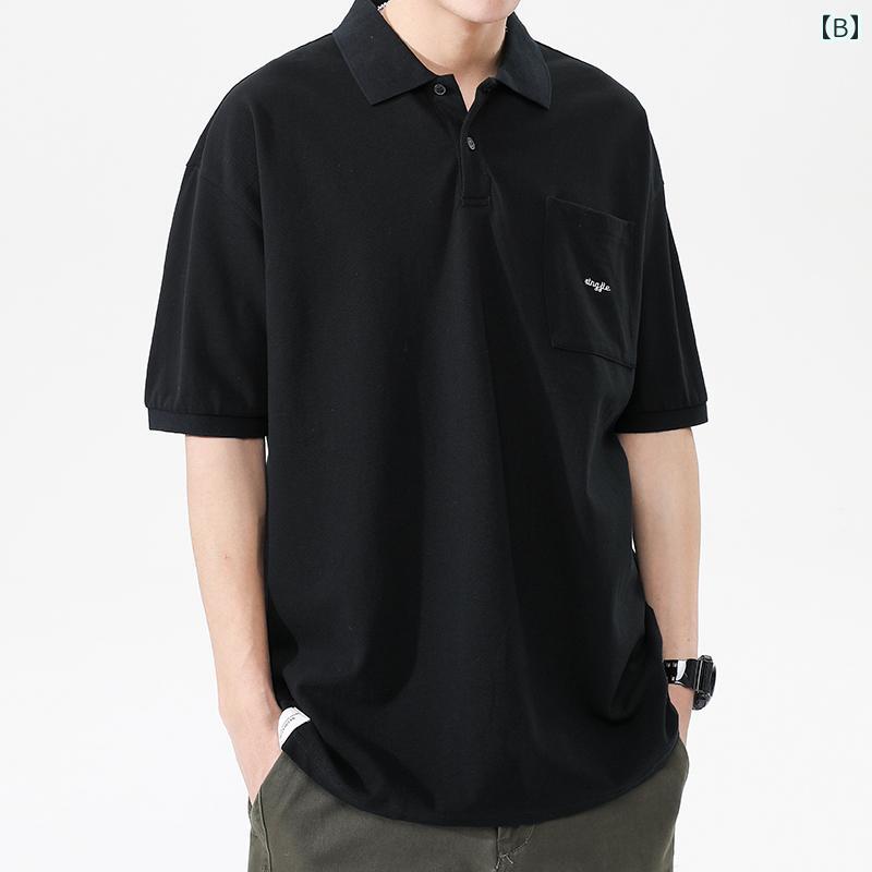 ポロシャツ 襟 半袖 メンズ 夏 アメリカン シンプル Tシャツ 綿 無地 ドロップスリーブ レジャー ポケット ウォッシュド コットン 男性用 ポロシャツ 襟 半袖 メンズ 夏 アメリカン シンプル Tシャツ 綿 無地 ドロップスリーブ レジャー ポケット ウォッシュド コットン 男性用