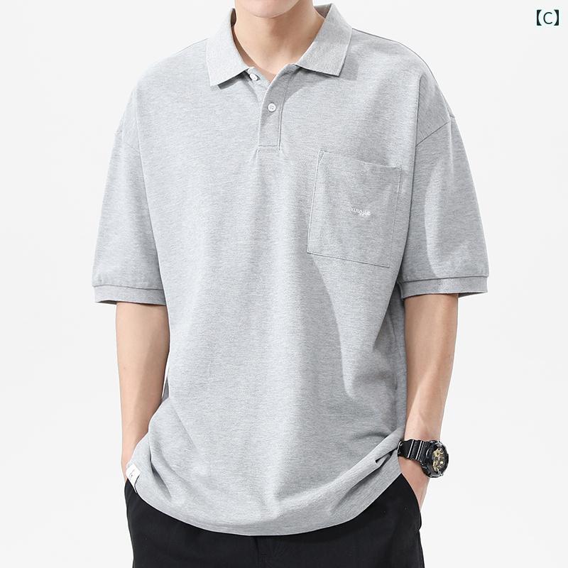 ポロシャツ 襟 半袖 メンズ 夏 アメリカン シンプル Tシャツ 綿 無地 ドロップスリーブ レジャー ポケット ウォッシュド コットン 男性用 ポロシャツ 襟 半袖 メンズ 夏 アメリカン シンプル Tシャツ 綿 無地 ドロップスリーブ レジャー ポケット ウォッシュド コットン 男性用
