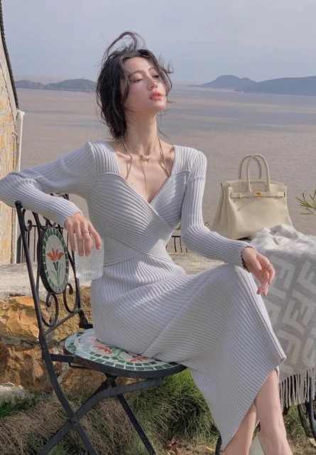 ニット ワンピース ボタン Vネック ニットワンピース ボディライン ドレス オルチャン レディース 秋 春 長袖 きれいめ ハイウエスト ニット ワンピース ボタン Vネック ニットワンピース ボディライン ドレス オルチャン レディース 秋 春 長袖 きれいめ ハイウエスト