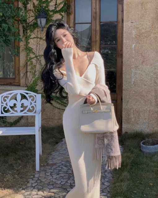 ニット ワンピース ボタン Vネック ニットワンピース ボディライン ドレス オルチャン レディース 秋 春 長袖 きれいめ ハイウエスト ニット ワンピース ボタン Vネック ニットワンピース ボディライン ドレス オルチャン レディース 秋 春 長袖 きれいめ ハイウエスト