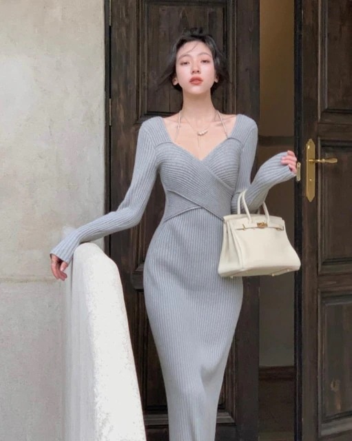 ニット ワンピース ボタン Vネック ニットワンピース ボディライン ドレス オルチャン レディース 秋 春 長袖 きれいめ ハイウエスト ニット ワンピース ボタン Vネック ニットワンピース ボディライン ドレス オルチャン レディース 秋 春 長袖 きれいめ ハイウエスト