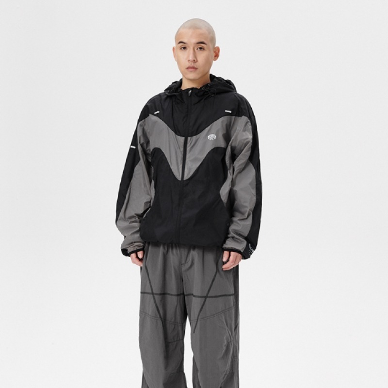 マハグリッドカバーステッチパラシュートパンツブラック (MG2ESMPA11A)