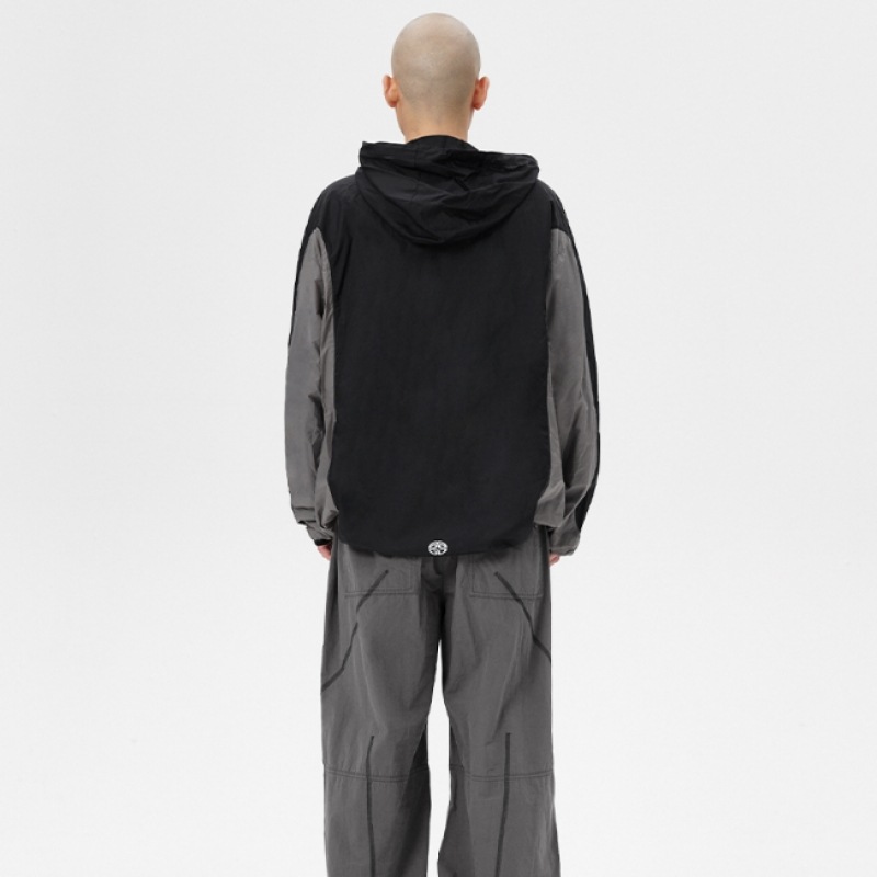 マハグリッドカバーステッチパラシュートパンツブラック (MG2ESMPA11A)