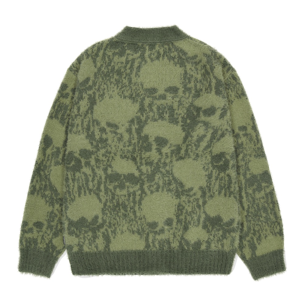 マハグリッドスカルロックヘアリーニットカーディガンオリーブ (MG2DFMK682A)