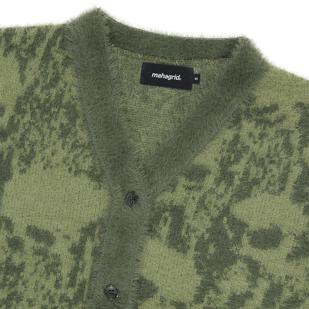 マハグリッドスカルロックヘアリーニットカーディガンオリーブ (MG2DFMK682A)