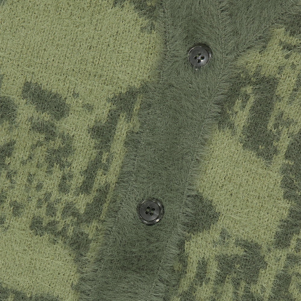 マハグリッドスカルロックヘアリーニットカーディガンオリーブ (MG2DFMK682A)