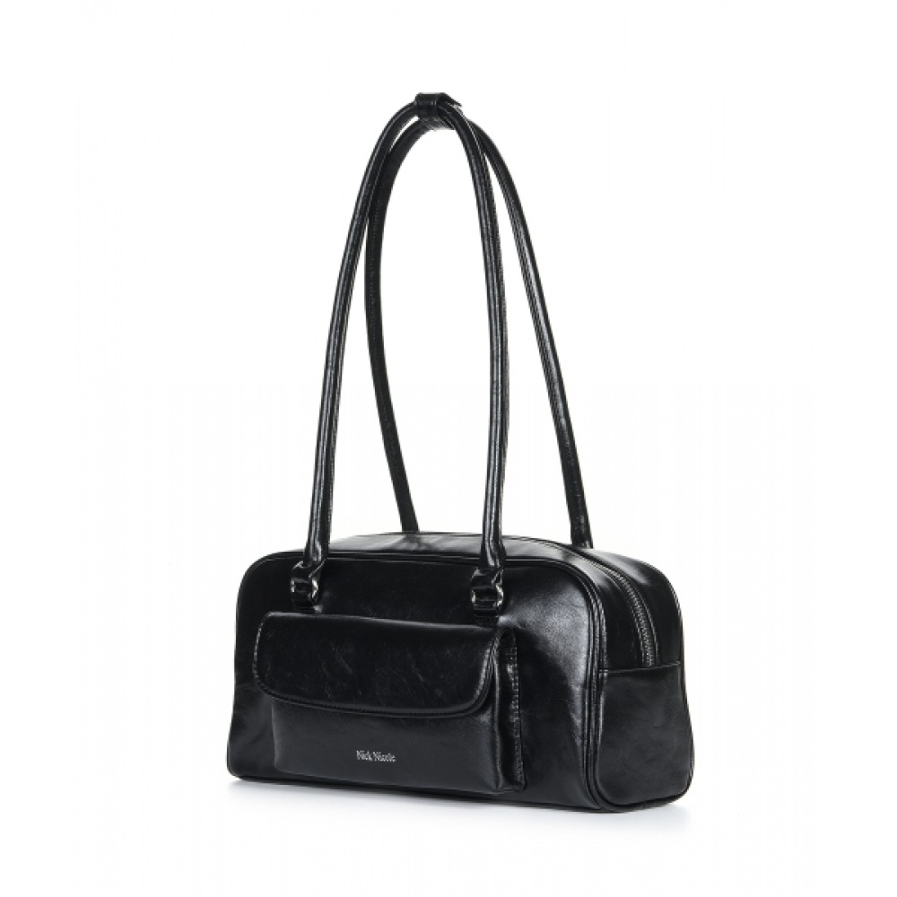 NICK&NICOLE ニコールポケットレザーバゲットバッグ_ブラック NICK&NICOLE ニコールポケットレザーバゲットバッグ_ブラック