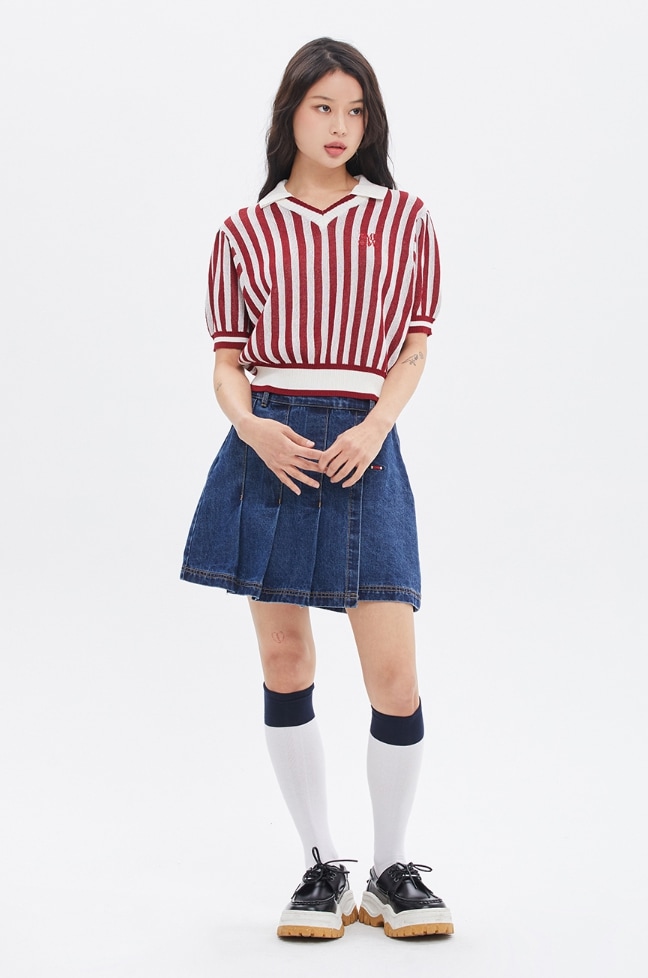 ROMANTIC CROWN】STRIPE BALLOON KNIT TOP ニット
