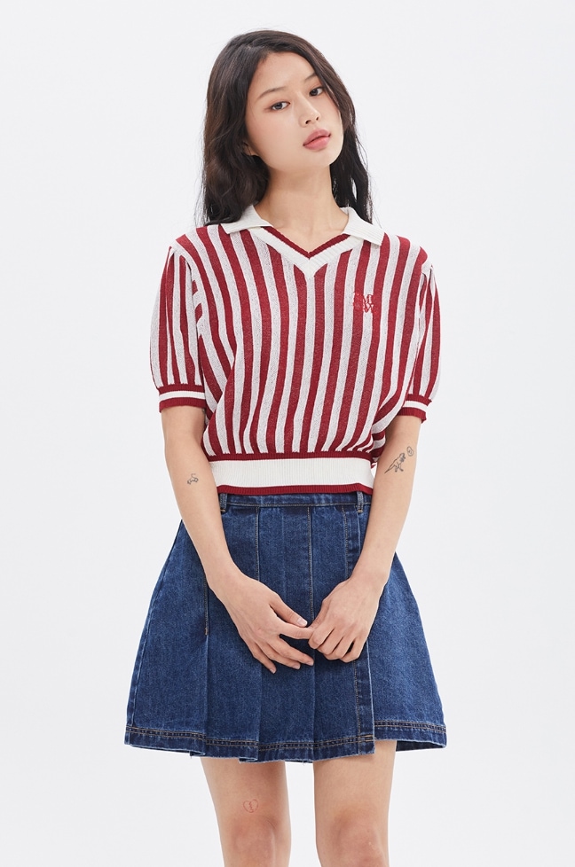 ★2022SS新作★ROMANTIC CROWN★STRIPE BALLOON KNIT TOP ROMANTIC CROWN】STRIPE BALLOON KNIT TOP ニット